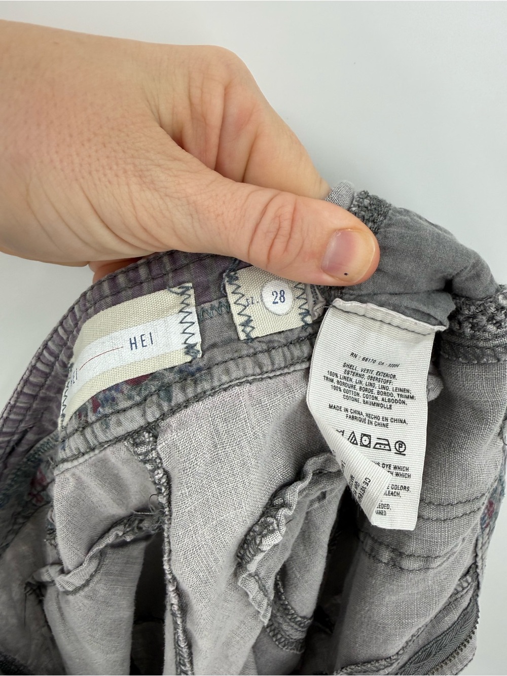 Anthropologie Hei Hei Linen Crochet Trim Cargo Pants | Grey | 28 - Picture 5 of 7